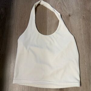 White Ribbed Halter Crop Top